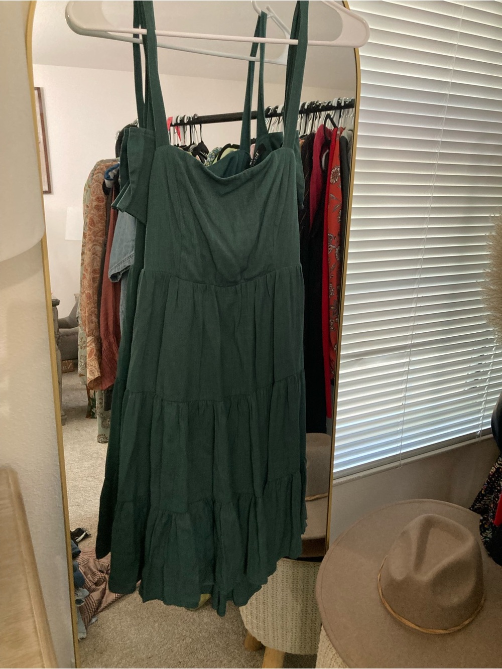 Trixxi Dark Green Tiered Mini Dress with Spaghetti Straps
